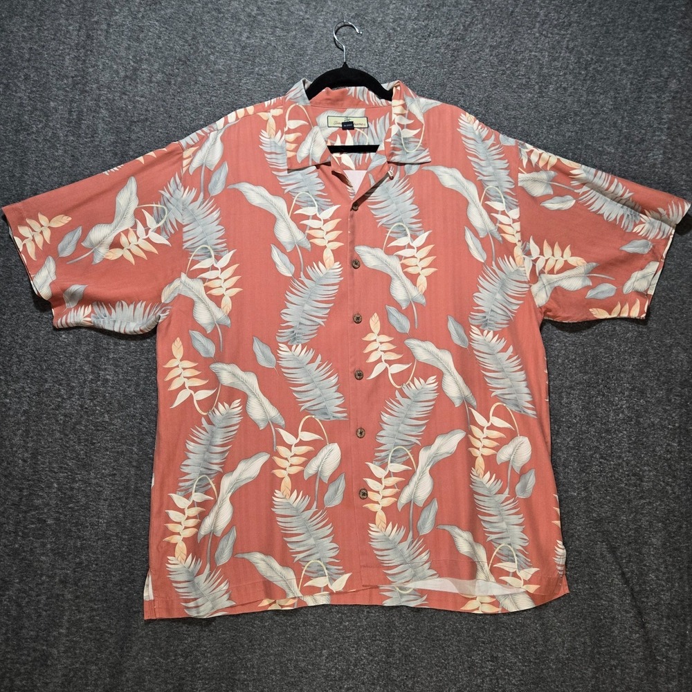 Tommy Bahama 100% Silk Floral Hawaiian Aloha Palm‎ Tree Button Up Shirt XL